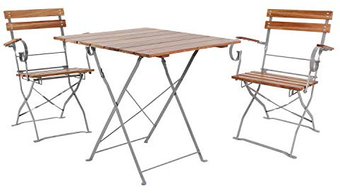 Mojawo Biergarten Set Bistroset Klapptisch + 2 Klappstühle mit Armlehnen klappbar Akazieholz und pulverbeschichteter Stahl 70x70cm