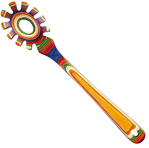 Baltique Marrakesh Collection Wooden Spaghetti Spoon – 12.5 Pasta Server with Teeth, Colorful Birch Wood Utensil for Portioning, Stirring & Serving Noodles