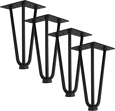 Qrity [Améliorer Lot 4 Pieds de Table en épingle à Cheveux, 20cm Jambes en métal de Bricolage, Trois Barres de Fer, Plus Forte, avec vis et protecteurs de Sol
