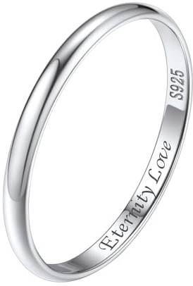 Silvora Personalisierter Dünner Ring für Damen Frauen mit Textgravur 925 Silber Vintage Konvexer Ring 2mm breit Schlichter Bandring Stapelbarer Vorsteckring Freundschaftsring Ringgröße 62(20)