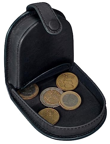 Benthill Münzbörse Klein Leder | Lederbörse für Münzen | Echt Leder Kleingeldschütte für Münzen | Wiener-Schachtel | Schüttelbörse, Farbe:Schwarz