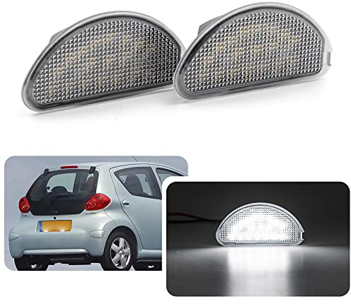 njssjd 2 luces LED de matrícula para Toyoto Aygo SMD 2005-2014 6000 K blanco de alta potencia luces LED traseras OEM # 81270-0H010 | Par de iluminación de matrícula trasera accesorios coche 6000 K blanco Plug Play Canbus sin error, reemplazo OEM 812700H010