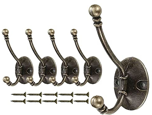 Mokife 5 Stück Kleiderhaken Vintage Bronze, Wandhaken Retro Doppelt Garderobenhaken Groß Schwerlast für Schlafzimmer Bad Küche Büro