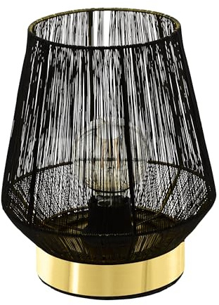 EGLO Tischlampe Escandidos, 1 flammige Tischleuchte | Nachttischlampe aus Metall in Schwarz, Messing-Gebürstet, Wohnzimmerlampe, Lampe mit Schalter, E27 Fassung