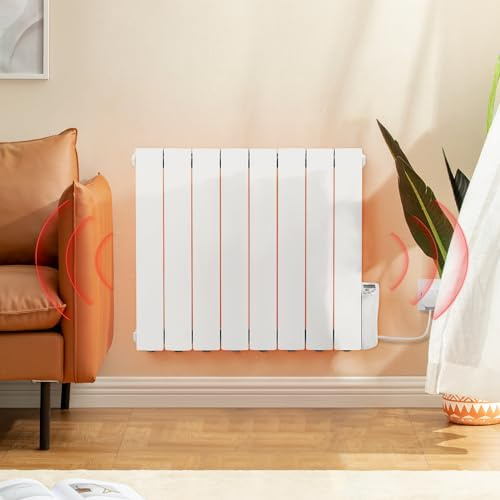 BTGGG 1200W Electric Oil Filled Radiator Wall Mounted with Timer,White | 8 Fin Energy Efficient Electric Radiator Wall Mounted with 7 Days/24H Timer and Thermostat & LED Display,Safe Lock for Home