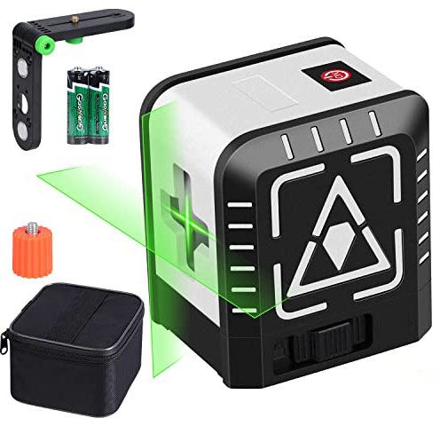 Niveau laser, niveau laser XRCLIF auto-nivelant croix, niveau à bulle laser vert avec base magnétique flexible, 2 lignes IP54 horizontal/vertical, vert (2 piles et pochette incluse)