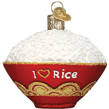 Old World Christmas Bowl of Rice Glass Blown Ornament for Christmas Tree, Handcrafted Holiday Decoration, Food Collection