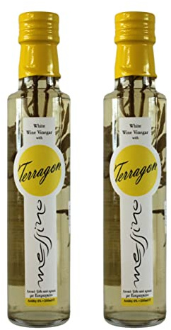 Messino Vinagre Blanco con Estragón 2x250ml (500ml) – Vegano | Vinagre de vino blanco griego aromatizado con estragón y hierbas, sin azúcares añadidos – para ensaladas y salsas