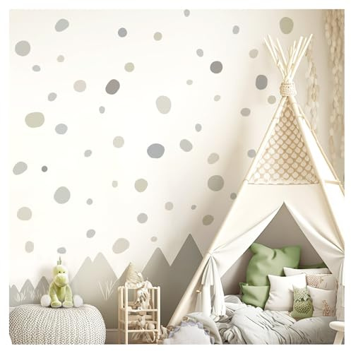 DEKO KINDERZIMMER Wandsticker Kinderzimmer 92 Tupfen Set Wandtattoo Klebepunkte grau beige blau Kreise Wandaufkleber Dots Babyzimmer selbstklebend DK1024-2