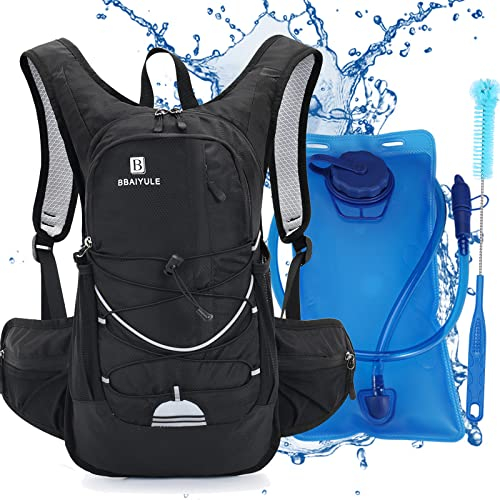 BBAIYULE Trinkrucksack, isolierter Trinkrucksack mit 2 l BPA-freier Wasserblase, für Laufen, Wandern, Radfahren, Klettern, Camping, Radfahren (Schwarzgrau (mit Bürste))