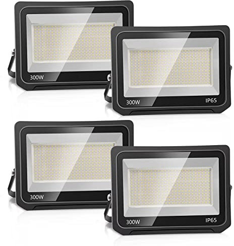 loyal 4 x 300 W, proiettore LED 30000 lm, bianco caldo 3000 K, super luminoso, faretto a LED per esterni, luce di sicurezza IP65 impermeabile, vetro temperato a grana fine, LED Floodlight per ingresso