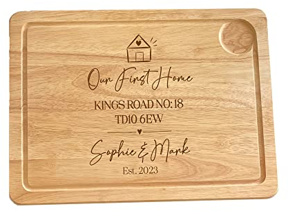 Personalised First Home Engraved Wooden Chopping Board with Couple Names | Housewarming Gift | Engagement Wedding Newlywed New Home Gift