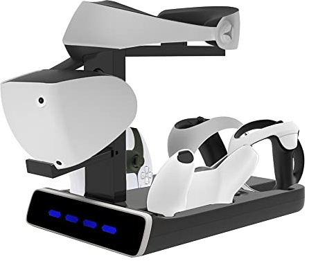 Soporte de Almacenamiento de Base de Carga del Controlador para PSVR2/PS5, 2 en 1 Controlador estación de Carga Auriculares Soporte Soporte,Consola Cargador Base con Soporte de Pantalla