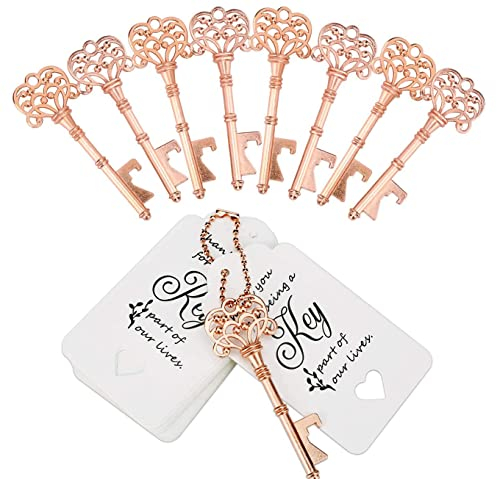 Wedding Favour Gift Souvenir Vintage Bottle Opener Key Ring with Thank You Tag 50 Pieces (Rose Gold)