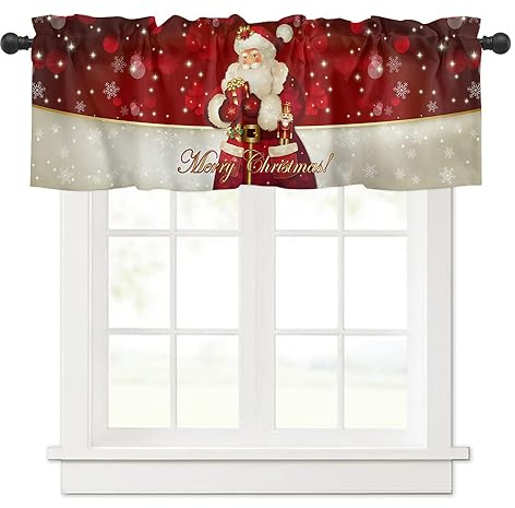 Surwin Bistrogardine Coffee Break Scheibengardine Küchengardine mit Rote Weihnachten Motiven, Kurzgardine Wohnzimmer Landhaus Càfe Gardinen Moderne Kurz Vorhang (137x45cm,Weihnachtsmann)