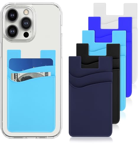 Andibro Lot de 5 porte-cartes en silicone pour téléphone portable, porte-cartes de crédit, double poche, avec autocollant autocollant pour l'arrière du téléphone
