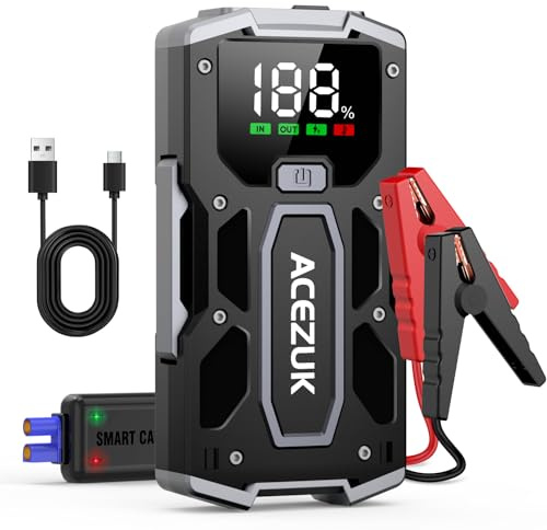 ACEZUK Booster Batterie Voiture 8000A, Démarreur de Voiture Portable (Jusqu'à 5.5L Diesel ou 7.0L Gaz), 12V Jump Starter avec 2.5 inch Écran LCD, Pinces de Sûreté Intelligentes, Lumière LED