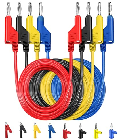 PIWOSGOL 4 Stück Multimeter Messleitungen 4mm, Messkabel für Multimeter 4 Farben Bananenstecker Kabel 4mm, 4 Farben Isolierte Krokodiklemmen,Multimeter Messleitungen Set für Messkabel Strommessgeräte