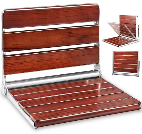 Upgraded 20 ADA Compliant Folding Teak Shower Seat Wall Mounted - Larger Teak Shower Bench, Home Care Folding Shower Seat for Inside Shower, Wall Mount Shower Chair Shower Stool, Max Load 400lb