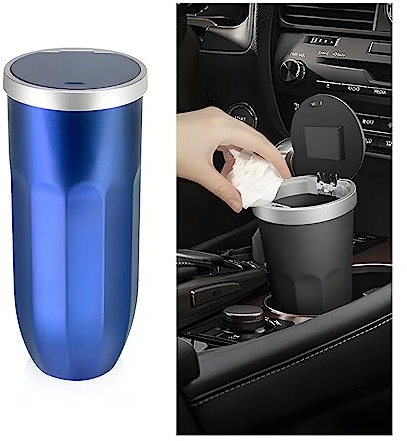 JNNJ Poubelle Pour Voiture, Petite Poubelles De Voiture Portable, Poubelle Avec Couvercle Pour Porte-Gobelet De Voitures Lavable, Petite Poubelle Pour Porte-Gobelet Voiture Plastique(Bleu)