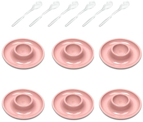 Westmark 6 Eierbecher, rund, ø10 cm + 6 Eierlöffel 14,5 cm, Hochwertiger Kunststoff, Punto, Rosa/Transparent, 206222E9