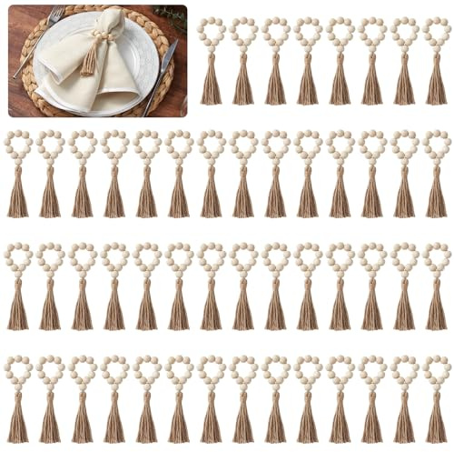 APTWOW Serviettenringe 6er Set Holzperlen Serviettenringe für Boho Tischdekoration | Holz, Oster-Serviettenringe, Herbst, Erntedankfest, Bankett, Hochzeit, Urlaub, Dinner-Party, Ostern