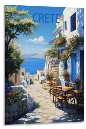 PuPLuM Vintage-Reiseposter Kreta, Griechenland, Querformat, 40 x 60 cm, Leinwand-Kunst-Poster für Wohnzimmer, Dekoration, Gemälde für Heimdekoration