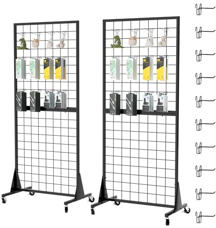 DEYEGELEA Gridwall Panel Display Stands, 2'x5.5' Ft, Heavy-Duty Floorstanding Retail Display Rack with Triangle-Base for Retail Art Fair Show (Black Finish，2 Pack)