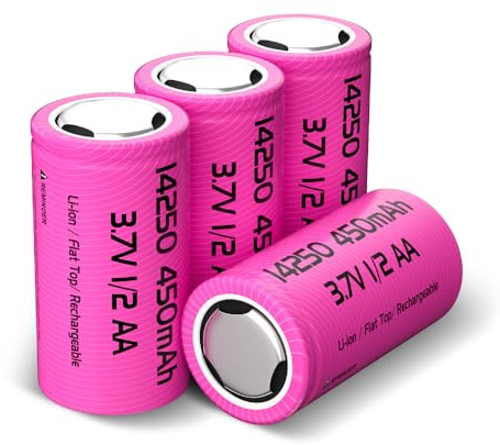 14250 Akku Wiederaufladbare, 450mAh 3,6 Volt Lithium Ionen 1/2 AA Größe Batterien für Sensor, Einbruchmelder, Haussicherheitssystem, Hundehalsband (4 Stück)