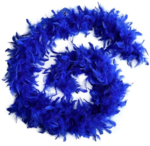 MORAINJAY Azul Rey Boa de Plumas Natural de Pavo,2 Metros para Mujer y Niña,Accesorio para Disfraces de Fiesta,Baile,Halloween,Bodas y Cosplay(80g, Muy Esponjosa)