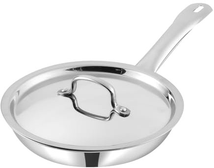 Nobel Triply Stainless Steel Cookware Frypan with Stainless Steel Lid, 2.5 mm Thick,Induction & Gas Stove Compatible Omelette Pan, Egg Pan,Multi Use Frying pan (20cm. Dia S.S. LID)