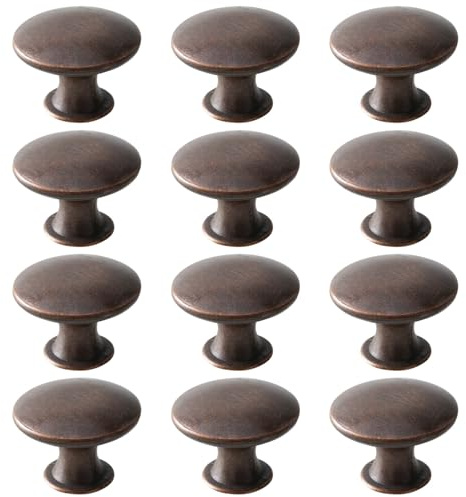 Beilala Cabinet Door Knobs Antique Copper, 12 Pack Round Metal Cupboard Handles Kitchen Cabinet Pulls with Screws for Chest of Drawers Furniture Dresser Door, 30x21mm