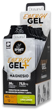 DRASANVI Gel Energético con Cafeína | Con Magnesio| Más Energía | Acelera la Recuperación Muscular | Rehidratación | Hidratos de Carbono de absorción rápida y lenta | Sabor Lima-limón | 12 uds x 40g