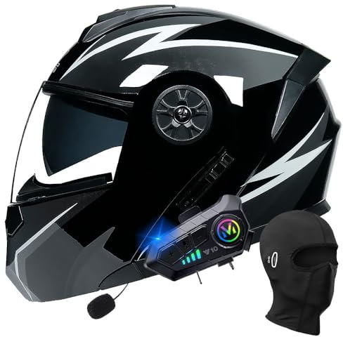BYGMWEP Klapphelm mit Bluetooth, Integriert Motorradhelm, ECE Zertifiziert Integralhelm mit Doppelvisier, mit Eingebautem Mikrofon für Automatische Reaktion, für Männer und Frauen S~XL