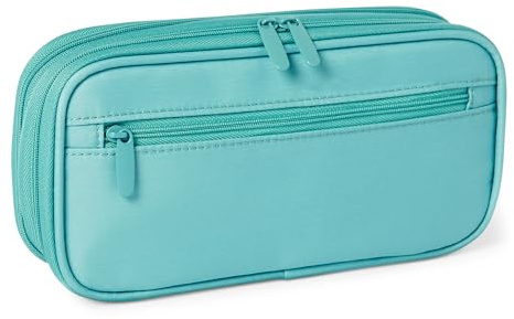 Amazon Basics Astuccio Multi-Scomparto, Portapenne Grande Capacità per Scuola e Ufficio, Taglia L, Tinta Unita Azzurro Tenue