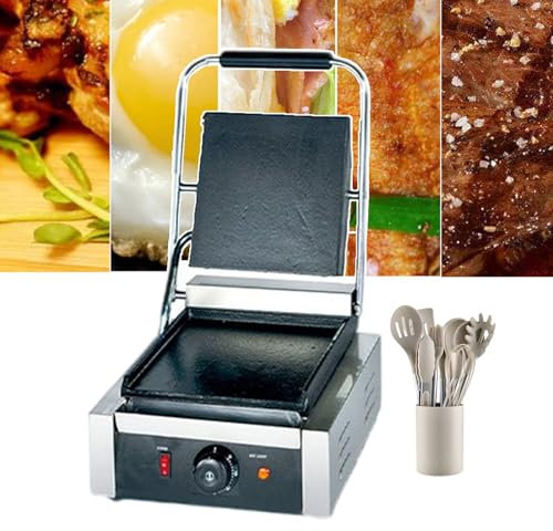 forplubossmmp Prensa para Sándwiches Y Tostadora De Gran Capacidad, Tostadora De Sándwiches, Parrilla Antiadherente, Plancha Eléctrica, con 9 Utensilios De Cocina (Diseño De Parrilla Suave),1800W