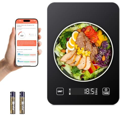Sprifityy Bascula Cocina, báscula digital precisa para nutrición con pantalla LCD, con aplicación Smart Scale, para analizar el valor nutricional de los alimentos y contar calorías, color negro