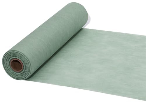 FRKOKRFA Vlies Tischläufer Eukalyptus Grün, 25m x 30cm Dekoratives Tischband, Tischdeko Tischläufer Rolle für Geburtstage, Hochzeiten, Taufen Kommunion und andere Feierlichkeiten