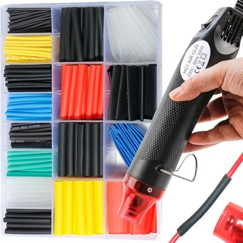 Shengbowi Mini Heat Gun Heat Shrink Tubing Kit 2:1 580 Pcs 6 Colors 11 Sizes Mini Heat Gun Assorted Sleeving Tube Wrap Cable Wire Kit
