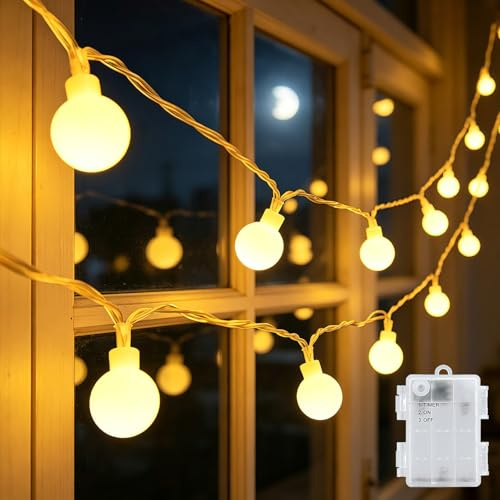 cshare Lichterkette Batterie Globe Außen, 3M 20LED Kugel Lichterkette mit Timer IP65 Wasserdicht für Jar Garten Camping Weihnachten Innen Außen Dekorationen,Warmweiß