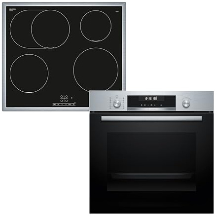 Bosch HBD675CS62, Backofen-Set, Einbau-Backofen 60 cm, HBG578BS3, Serie 6, Air Fry, Pyrolyse, Edelstahl & Induktionskochfeld 60 cm, PIF645BB5E, Serie 4, Touch Bedienung, PowerBoost, Bräterzone