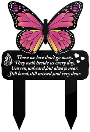 Marqueurs funéraires en forme de papillon – Décorations de cimetière pour tombe en acrylique imperméable – Plaques commémoratives pour jardin, cour – Piquet en forme de papillon avec verset (noir et