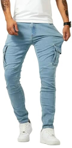WANGQIQI Vaqueros Mujer Pantalones De Lápiz Jeans Bolsillo Lateral para Hombres-Azul-s