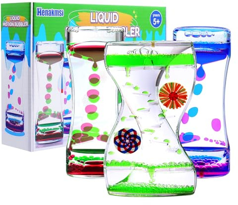 Liquid Motion Bubbler Sanduhr, Pack of 3 Sensory Timer Hourglass Flüssigkeit Timer Stressabbau Spielzeug für Kinder & Erwachsene, Relaxation Anxiety Autism Geschenk Desk Toy