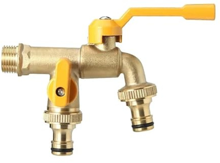 Grifo de agua doble for exterior, adaptador manguera jardín 1/2'' a 3/4'', conector latón for tanque 1 entrada y 2 entradas para Exterior Jardin Deposito(Color 1)