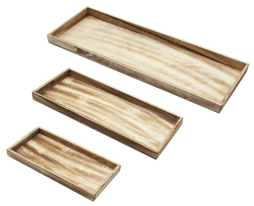 Holz Kerzentablett rechteckig 3er Set - 60 | 42 | 30 cm - Dekotablett naturbelassen mit erhöhtem Rand - Holztablett Tischdeko Servier Kerzen Brett Advent Weihnachten Hochzeit Geschenk Deko