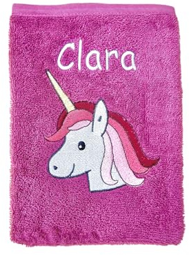 Generisch Mauve-farbener Waschlappen mit Name und Einhorn-Motiv Bestickt 15x20 cm, Baby Geschenk