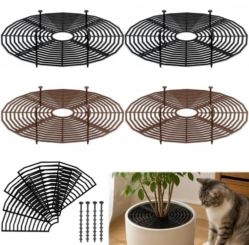 Forhandy 4Stk Blumentopfgitter, Ø30cm Blumentopf Abdeckung Schneidbare | mit Tiefen Pfählen, Blumentopfgitter Pflanzenschutz Schützen die Pflanzen vor Katzen und Kindern