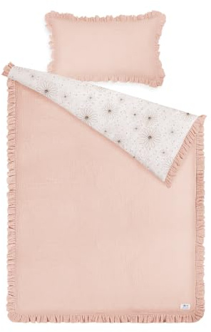 lulumoon Kinderbettwäsche 100x135: Bettbezug 100x135 + Kissenbezug 40x60cm aus Baumwolle Oeko-TEX Standard – Musselin Bettwäsche mit Rüschen