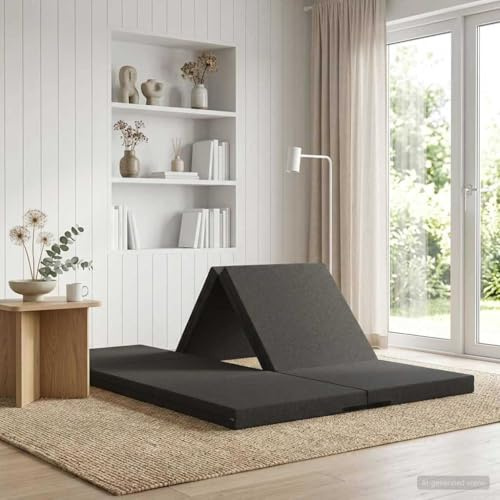 Xuvaracle Fällbar soffa, säng, 140 x 67 x 45 cm, mörkgrå soffa med 2-i-1-funktion, avtagbart överdrag, skummadrass, andas, bekväm liggyta för gästrum och sovrum